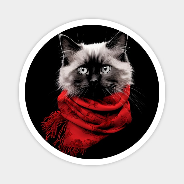 Birman Kitty Wearing a Red Scarf Magnet by Quotee